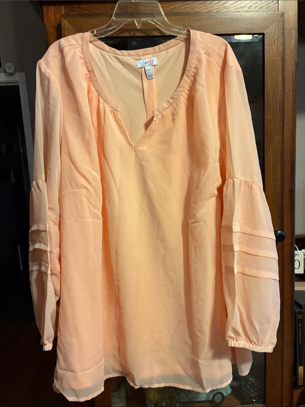 LC Lauren Conrad Peach Blouson-Sleeve V-Neck Tunic